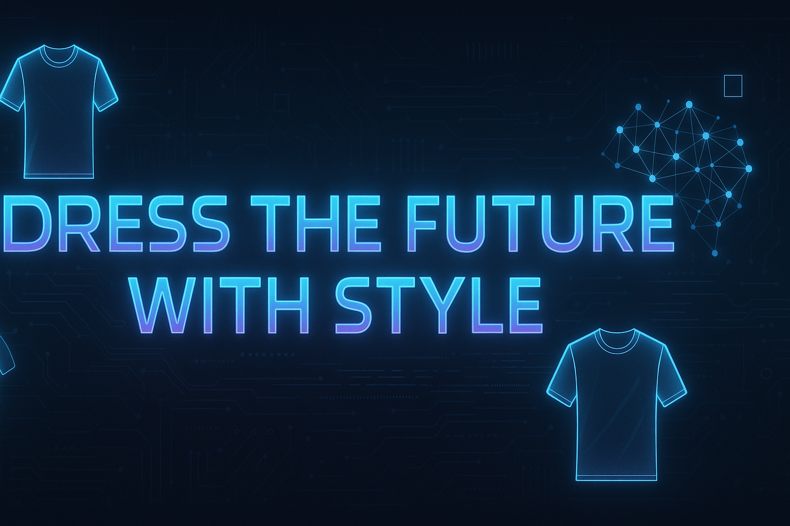 una imagen que vaya acorde al footer de una pagina, cuya tematica sea de camisetas y inteligencia artificial, con frases futuristas como "DRESS THE FUTURE WITH STYLE"